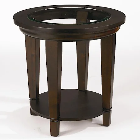 Round Lamp Table with Beveled Glass Insert Top